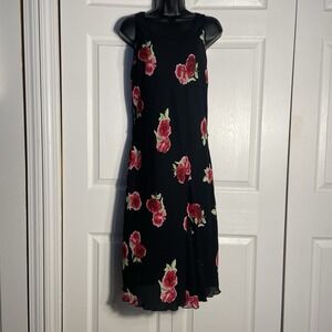 Johnathan Martin Sleeveless Dress Women 10 Black Floral Chiffon Lined Whimsigoth